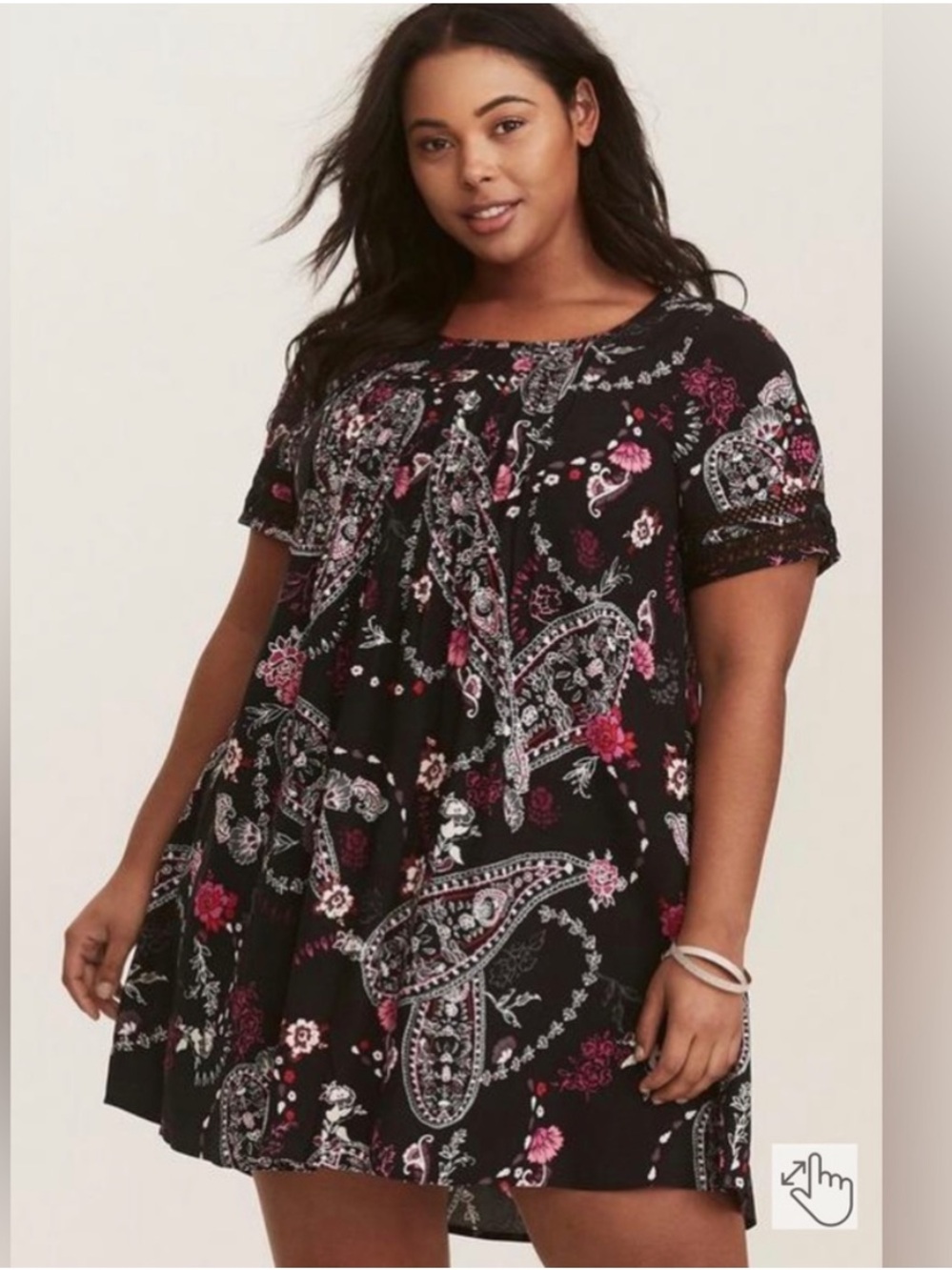 Torrid Black Paisley & Floral Short Sleeve Tunic Dress - Size 2